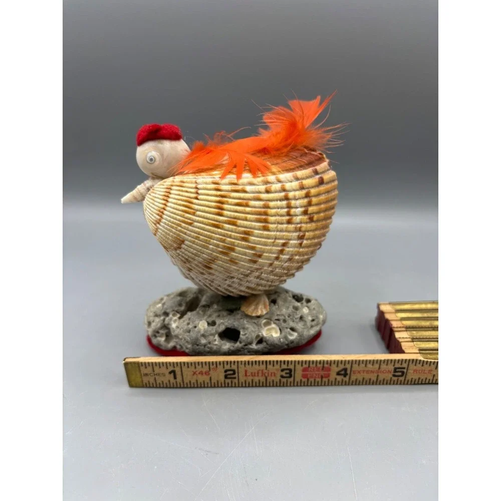 Decorative Seashell Chicken Figurine Handcrafted Coastal Farm